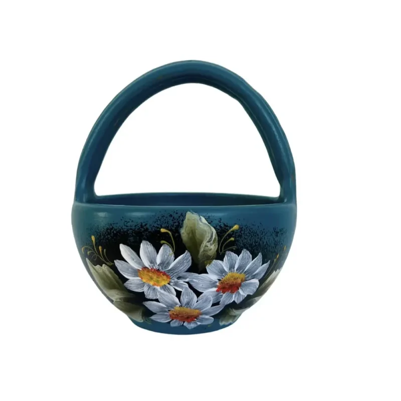 Coșuleț albastru cu flori din ceramică-Ceramică Marginea