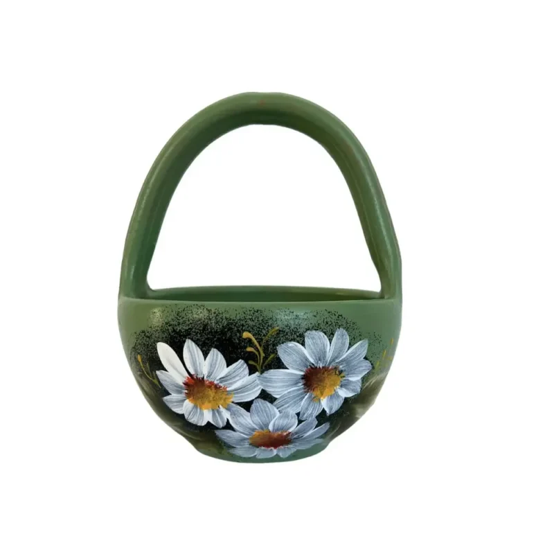 Coșuleț verde cu flori din ceramică-Ceramică Marginea