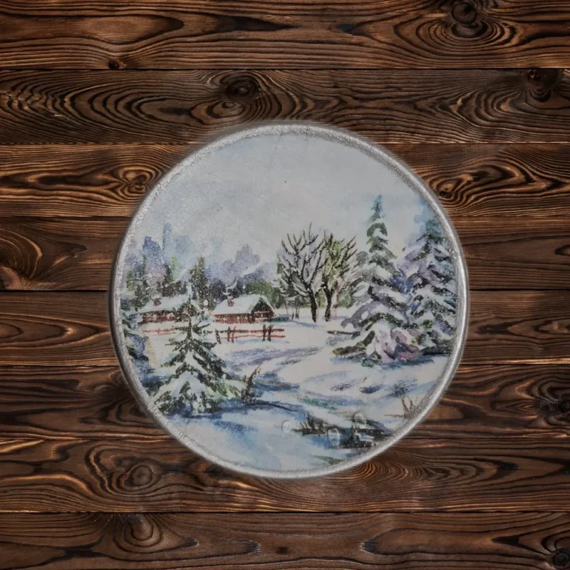 Farfurie decorată cu peisaj de iarna-Ceramică Marginea