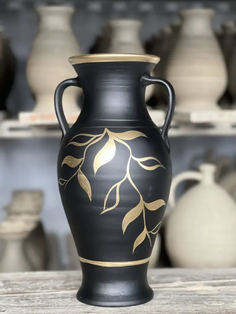 Vază neagră pictată-Ceramică Marginea
