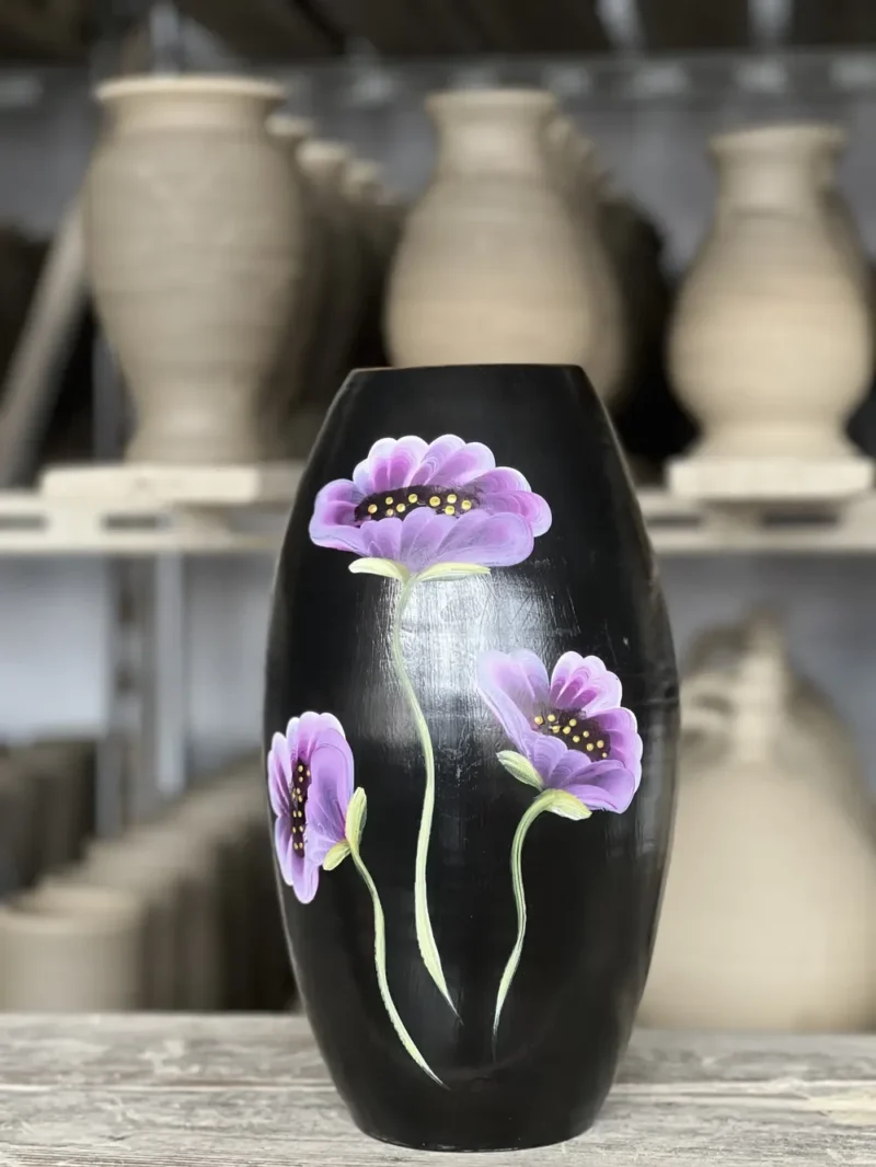 Vază neagră pictată-Ceramică Marginea